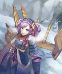  armor blue_eyes bow_(weapon) breastplate jhen_mohran_(armor) lagombi momori monster_hunter monster_hunter_portable_3rd purple_hair snow twintails weapon 