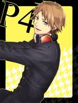  bad_id bad_pixiv_id brown_eyes brown_hair fujiwara hanamura_yousuke headphones headphones_around_neck houndstooth male_focus persona persona_4 school_uniform solo 