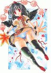  bad_id bad_pixiv_id black_hair black_legwear fan geta hat hauchiwa kidanieru looking_at_viewer panties red_eyes shameimaru_aya side-tie_panties skirt smile solo striped striped_panties tengu-geta thighhighs thighs tokin_hat touhou underwear wings wrist_cuffs 