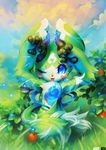  :p apple blue_eyes blush cute fruit green green_theme horn hybrid napkit solo tongue tongue_out 