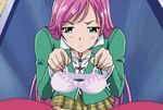  akashiya_moka animated animated_gif blush bra green_eyes lingerie pink_hair rosario+vampire school_uniform underwear 