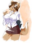  blush breasts canine clothed clothing eyewear female glasses mammal multi_breast secretary shioinu skirt solo 