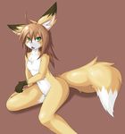  abstract_background brown_hair canine chromatic_background female feniny fox green_eyes hair looking_at_viewer mammal nude open_mouth sitting solo 