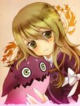  blush bow brown_hair creature elize_lutus frills green_eyes janne1230 long_hair ribbon smile tales_of_(series) tales_of_xillia teepo_(tales) 