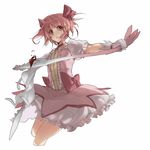  bad_id bad_pixiv_id blood face_stretching gloves hair_ribbon kaname_madoka kyubey magical_girl mahou_shoujo_madoka_magica outstretched_arms pink_eyes pink_hair putera_no_shuryou ribbon short_hair short_twintails simple_background spread_arms twintails 