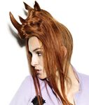  female hair human long_hair looking_away mammal nagi_noda plain_background real red_hair rhino rhinoceros shirt solo what white_background 