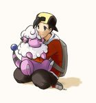  1boy cute flaaffy gold_(pokemon) hug pokemon 