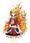  arm_warmers bad_id bad_pixiv_id blonde_hair dress expressionless flower green_eyes hair_over_one_eye legs mizuhashi_parsee nod pointy_ears scarf short_hair short_sleeves simple_background solo standing touhou 