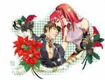  1boy 1girl armband bare_shoulders brown_hair couple eyes_closed female flower g,zennosuke g-zennosuke green_eyes karin_koenig long_hair male ponytail red_hair redhead shadow_hearts shadow_hearts_ii short_hair yuri_hyuga 