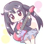 black_hair brown_eyes chibi guitar instrument k-on! long_hair mirai_(sugar) nakano_azusa school_uniform solo twintails 