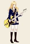  bad_id bad_pixiv_id bass_guitar blazer blonde_hair buttons full_body instrument jacket kneehighs legs loafers long_hair original shikishima_(eiri) shoes simple_background skirt socks solo standing yellow_eyes 