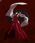  bare_shoulders black_hair breasts detached_sleeves fighting_stance highres japanese_clothes m.u.g.e.n medium_breasts nontraditional_miko original rekise sendai_hakurei_no_miko sideboob solo touhou yellow_eyes 