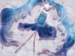  afloat bad_id bad_pixiv_id bare_shoulders blue_eyes blue_hair doll_joints dress fish from_above hatsune_miku itamidome long_hair lying on_back partially_submerged solo strapless strapless_dress twintails very_long_hair vocaloid water 