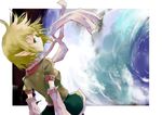  arm_warmers bad_id bad_pixiv_id blonde_hair cloud from_behind green_eyes looking_back mizuhashi_parsee pointy_ears scarf short_hair sky solo touhou yae_(mono110) 