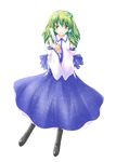  detached_sleeves frog full_body gohei green_eyes green_hair hair_ornament highres kiriharayu kochiya_sanae long_hair pantyhose smile snake solo touhou transparent_background 