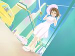  ace_rocket city dress hagiwara_yukiho hat idolmaster idolmaster_(classic) perspective sandals solo 