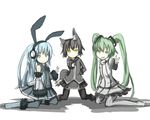  :&lt; animal_ears bad_id bad_pixiv_id blue_eyes blue_hair bunny_ears fang fox_ears fox_tail ganesagi green_eyes green_hair hatsune_miku headphones long_hair multiple_girls nanashi_(ganesagi) original pixiv pixiv-tan tail thighhighs twintails v vocaloid yellow_eyes 