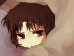  bad_id bad_pixiv_id black_hair blanket brown_eyes brown_hair kara_no_kyoukai lowres ryougi_shiki shirotsume_kusa_(sayern) short_hair solo 