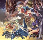  angel_wings armor bandages barefoot black_wings blonde_hair blue_eyes boots breath_of_fire breath_of_fire_i breath_of_fire_ii breath_of_fire_iii breath_of_fire_iv breath_of_fire_v dragon dress epic everyone facial_mark forehead_mark green_eyes green_hair hairband hi-ho- highres kaiser_dragon legs leotard long_legs monster multiple_girls nina_(breath_of_fire_i) nina_(breath_of_fire_ii) nina_(breath_of_fire_iii) nina_(breath_of_fire_iv) nina_(breath_of_fire_v) pantyhose red_wings see-through short_hair side_slit thighs white_wings wings 