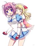  ^_^ ahoge ascoeur blonde_hair carrying child closed_eyes di-air heart kiddy_girl-and kiddy_grade kiryuu_aoko long_hair multiple_girls piggyback pink_hair purple_eyes 