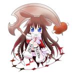  :x alice_(pandora_hearts) animal_ears blue_eyes boots bunny_ears food long_hair meat pandora_hearts ribbon scythe white_boots 