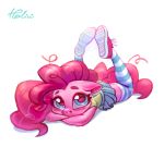  anthro blue_eyes clothing equid equine female friendship_is_magic hair holivi horse legwear lying mammal my_little_pony pink_hair pinkie_pie_(mlp) pony pose smile socks 