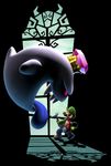  3d facial_hair ghost gloves hat king_boo lowres luigi luigi&#039;s_mansion luigi's_mansion luigi's_mansion_dark_moon mario_(series) mustache nintendo official_art overalls scared shadow super_mario_bros. teeth tongue window 