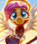  2018 armor blizzard_entertainment blue_eyes close-up equid equine female fluttershy_(mlp) friendship_is_magic glowing hair halo holivi mammal mercy_(overwatch) my_little_pony overwatch pink_hair pterippus solo video_games wings 