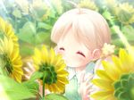  1girl blush cafe_sourire eyes_closed flower gayarou ogiwara_kyouko sleeveless sunflower 