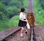  looking_back pedobear railroad_tracks running schoolgirl seifuku 
