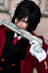  alucard_(hellsing) black_hair cosplay gun gun_in_mouth hellsing highres photo real red_eyes weapon 