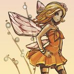  bangle black_legwear black_thighhighs blonde_hair bracelet breasts choker cleavage dragon_quest dragon_quest_ix fairy flower hair_flower hair_ornament jewelry level-5 lowres necklace sandy_(dq9) thighhighs wings yellow_eyes zettai_ryouiki 