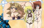  3girls cameltoe character_request glasses kujaku_mai mazaki_anzu multiple_girls nipples rebecca_hopkins see-through straw_(artist) straw_(yokubou_hiroba) swimsuit uncensored yu-gi-oh! yuu-gi-ou_duel_monsters 