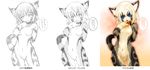  animal_ears bell bell_collar blue_eyes cat cat_ears cat_eyes cat_tail collar fang feline female furry karin looking_at_viewer mammal monochrome navel open_mouth sketch slit_pupils standing tail tashiro_yuu tetetor-oort translation_request whiskers white_hair 