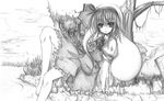  1girl female ghost hairband konpaku_youmu konpaku_youmu_(ghost) monochrome myon nature outdoors sky solo touhou 