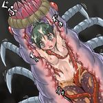  1girl artist_request blush breasts character_request digestion dissolving_clothes female girl green_eyes green_hair inside_creature lowres monster navel nipples source_request surprised tears tentacle topless torn_clothes vore worm worms x-ray 