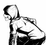  hood hoodie hunter_(left4dead) left_4_dead male male_focus monochrome sharp_teeth 