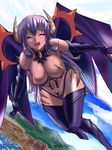  artist_request breasts demon_girl dungeon_crusaderz elbow_gloves eyes_closed gloves horns kenjuurou large_breasts magical_witch_academy monster_girl nipples purple_hair smile solo succubus thighhighs wings 