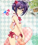  ahoge bad_id bad_pixiv_id bikini blush bulge crossdressing english glasses hair_ornament hair_ribbon heart innertube italian male_focus mars_symbol navel nonoto open_mouth otoko_no_ko otoko_no_ko_wa_meido_fuku_ga_osuki!? polka_dot purple_eyes purple_hair ribbon swimsuit tomo_(otosuki) 