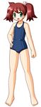  barefoot brown_hair green_eyes hair_ribbon loli lowres ribbon saru_getchu sayaka sayaka_(saru_getchu) school_swimsuit swimsuit twintails 