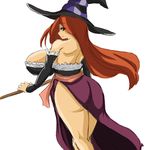  ass bare_shoulders breasts brown_eyes brown_hair cleavage curvy detached_sleeves dragon&#039;s_crown dragon's_crown dress from_behind hat huge_ass huge_breasts long_hair long_skirt looking_back profile simple_background skirt solo sorceress sorceress_(dragon&#039;s_crown) sorceress_(dragon's_crown) staff standing strapless_dress vanillaware weapon witch witch_hat zeon_(pixiv722928) 