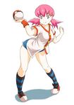  akane_(pokemon) blush breasts denim denim_shorts gym_leader pink_eyes pink_hair pokemon shorts 