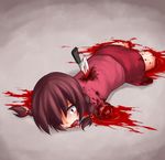  amputation aosora_(mizore) blood braid brown_hair crying death guro knife madotsuki red_eyes twin_braids yume_nikki 