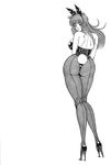  animal_ears ass bare_back breasts bunny_ears bunny_girl bunny_tail corset curvy fishnet_pantyhose fishnets haruka_inui high-heels high_heels highres huge_ass large_breasts long_hair long_legs looking_back monochrome ogenki_clinic pantyhose ruko_tatase smile tail 