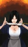  alice:_madness_returns alice_(wonderland) alice_in_wonderland alice_liddell american_mcgee&#039;s_alice american_mcgee's_alice black_hair blood breasts cleavage dress female green_eyes knife long_hair solo vorpal_blade youhey 