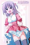  hair_bobbles hair_ornament hata_kenjirou hayate_no_gotoku! highres open_mouth purple_hair red_eyes segawa_izumi short_hair skirt skirt_lift solo thighhighs 