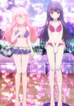  2girls baka_to_test_to_shoukanjuu bikini blush breasts busty cap cleavage eyes_closed highres himeji_mizuki kirishima_shouko legs long_hair multiple_girls pink_hair screencap smile swimsuit thighs 