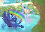  alicorn colorpony cutie_mark duo equine female feral friendship_is_magic hasbro horn javkiller mammal my_little_pony pond princess_celestia_(mlp) princess_luna_(mlp) rainbow sibling siblings sisters source_request summer winged_unicorn wings 