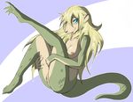  armadillo blue_eyes breasts chimangetsu dahlia_(chimangetsu) female hair long_hair mirapony nipples nude one_leg_up pangolin pussy raised_leg scales scalie sitting solo tail tongue 