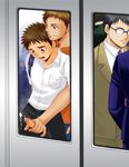  2boys 5boys backpack bag censored club_z cum erection gay glasses handjob male male_focus masturbate masturbation multiple_boys penis public randoseru reach-around reach_around schoolboy sex train yaoi 